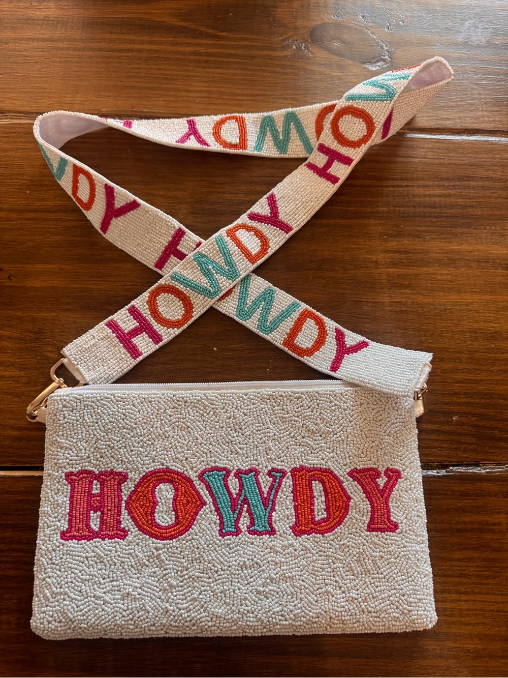 The Royal Standard Beaded 'Howdy' Crossbody Bag with Beaded Strap